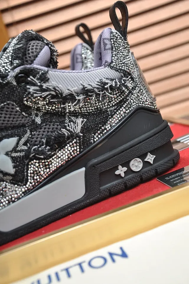 Louis Vuitton LV Trainer Black Silver Textured Monogrammed Upper Embellished Floral Logo Chunky Sneakers 2