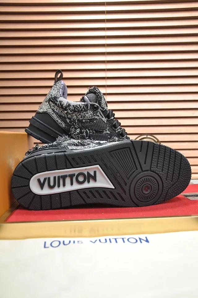 Louis Vuitton LV Trainer Black Silver Textured Monogrammed Upper Embellished Floral Logo Chunky Sneakers 3