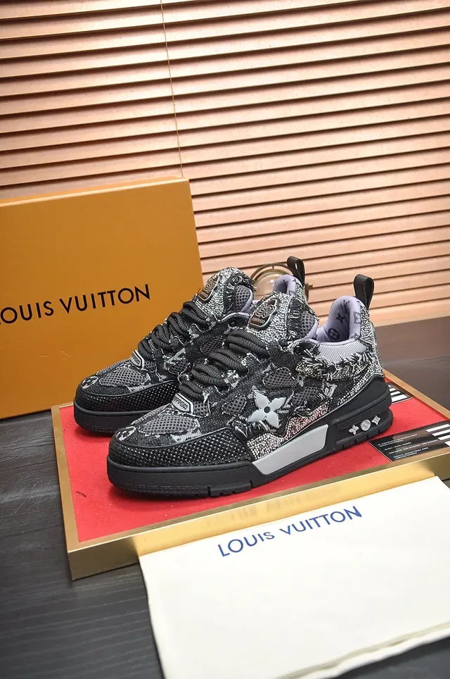 Louis Vuitton LV Trainer Black Silver Textured Monogrammed Upper Embellished Floral Logo Chunky Sneakers 4