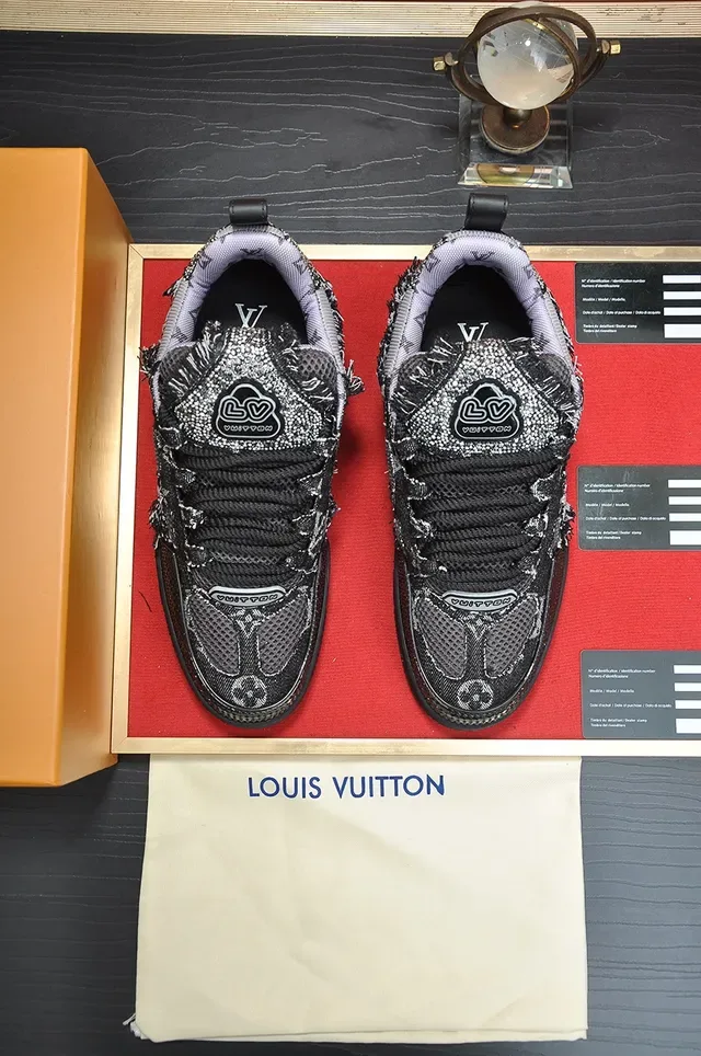Louis Vuitton LV Trainer Black Silver Textured Monogrammed Upper Embellished Floral Logo Chunky Sneakers 5