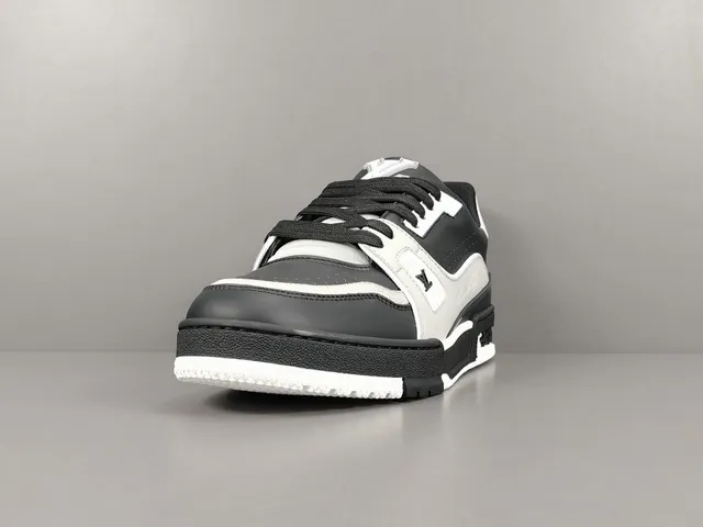 Louis Vuitton LV Trainer Black White Layered Leather Asymmetric Strap Lifestyle Sneakers 15