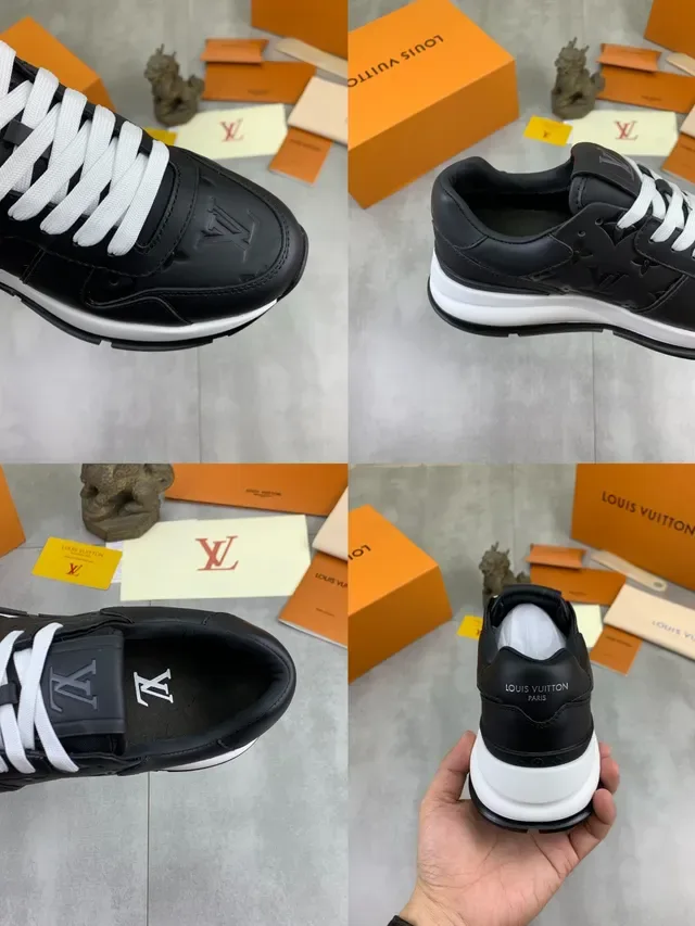 Louis Vuitton LV Trainer Tênis Lifestyle Preto Branco Couro Monogram-Embossed Solado Plataforma 3