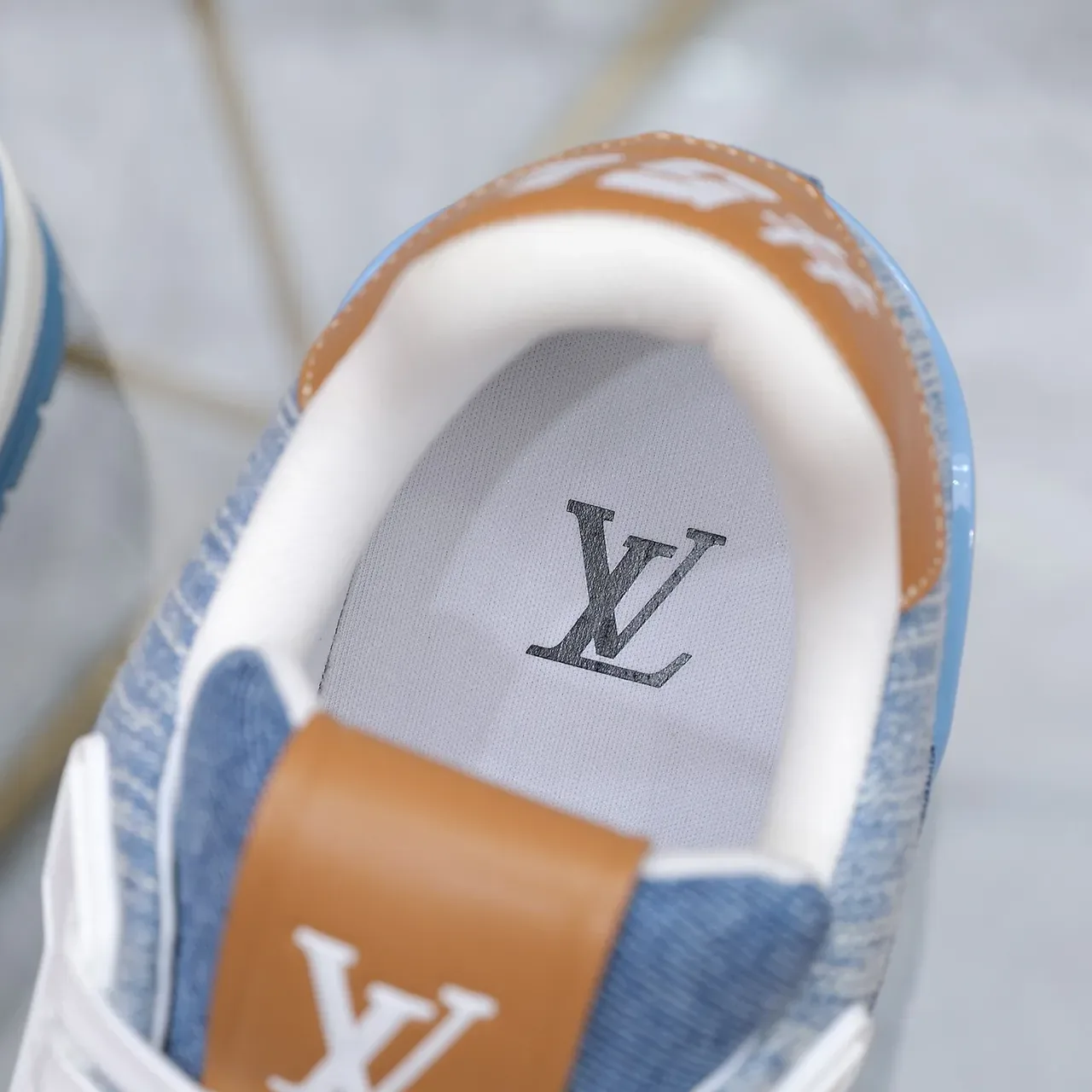 Louis Vuitton LV Trainer Blue Beige Denim Upper Layered Midsole Lifestyle Sneakers 2