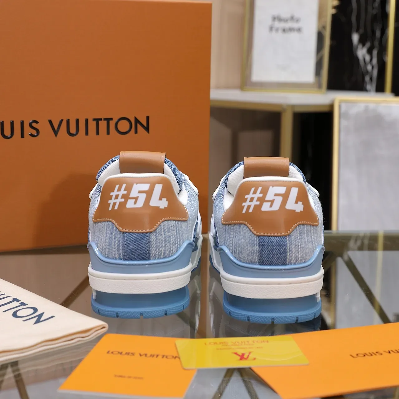 Louis Vuitton LV Trainer Blue Beige Denim Upper Layered Midsole Lifestyle Sneakers 3