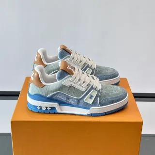 Louis Vuitton LV Trainer Zapatillas Lifestyle Azul Beige Denim Superior Monogram Impresión