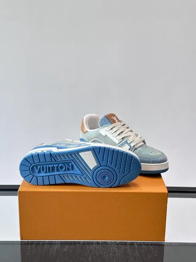 Louis Vuitton LV Trainer Blue Beige Denim Upper Monogram Print Lifestyle Sneakers 2