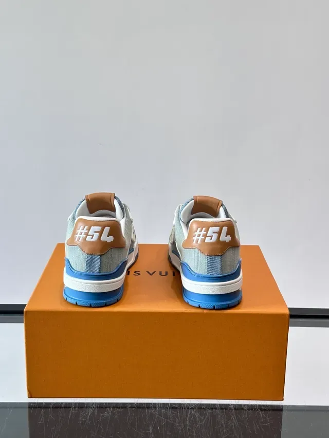 Louis Vuitton LV Trainer Blue Beige Denim Upper Monogram Print Lifestyle Sneakers 3