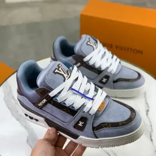Louis Vuitton LV Zapatillas Lifestyle Azul Marrón Ante y Monogram Canvas Dual Logos
