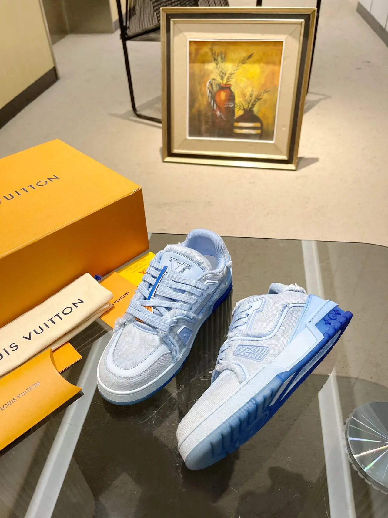 Louis Vuitton LV Trainer 蓝白 破边 纺织 蒙格拉姆 鞋面 生活方式运动鞋 2