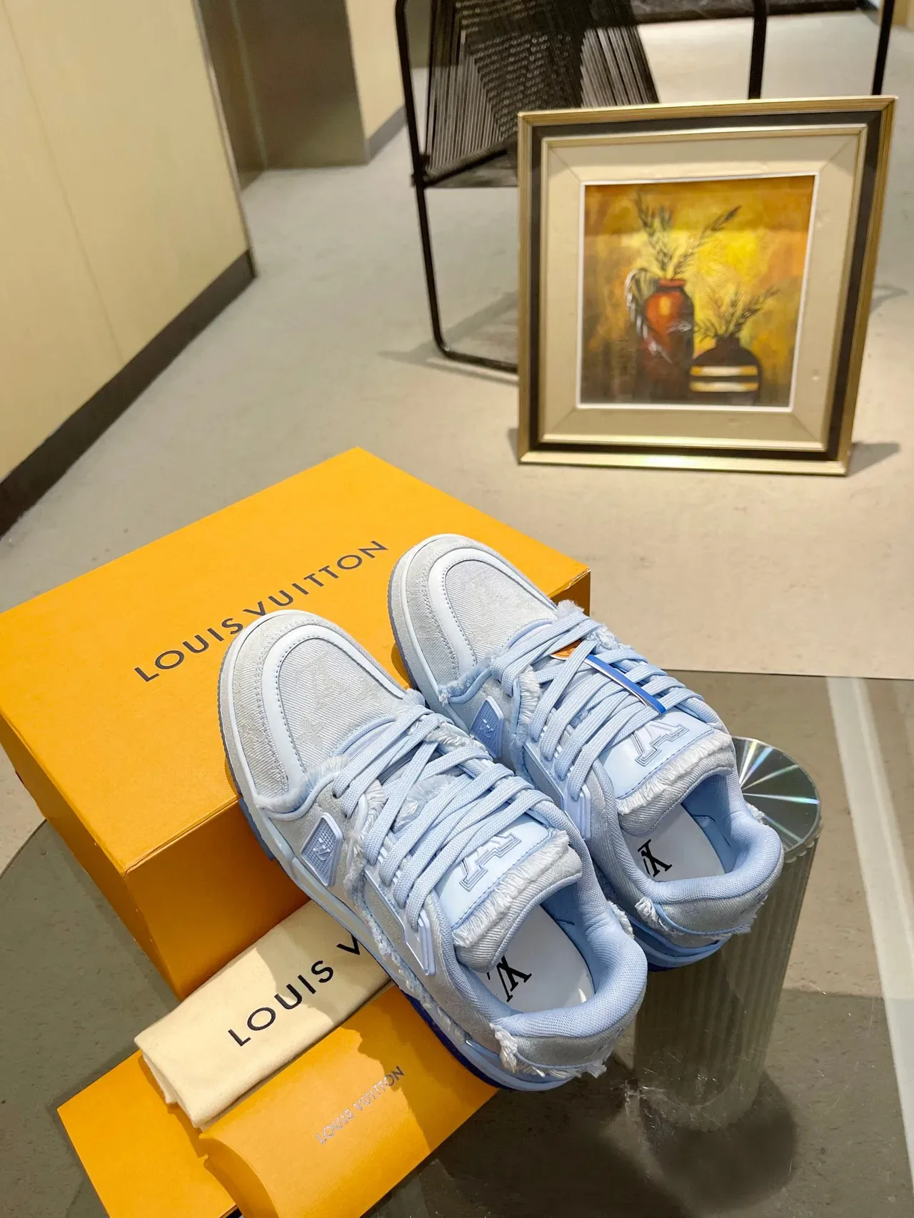 Louis Vuitton LV Trainer 蓝白 破边 纺织 蒙格拉姆 鞋面 生活方式运动鞋 6