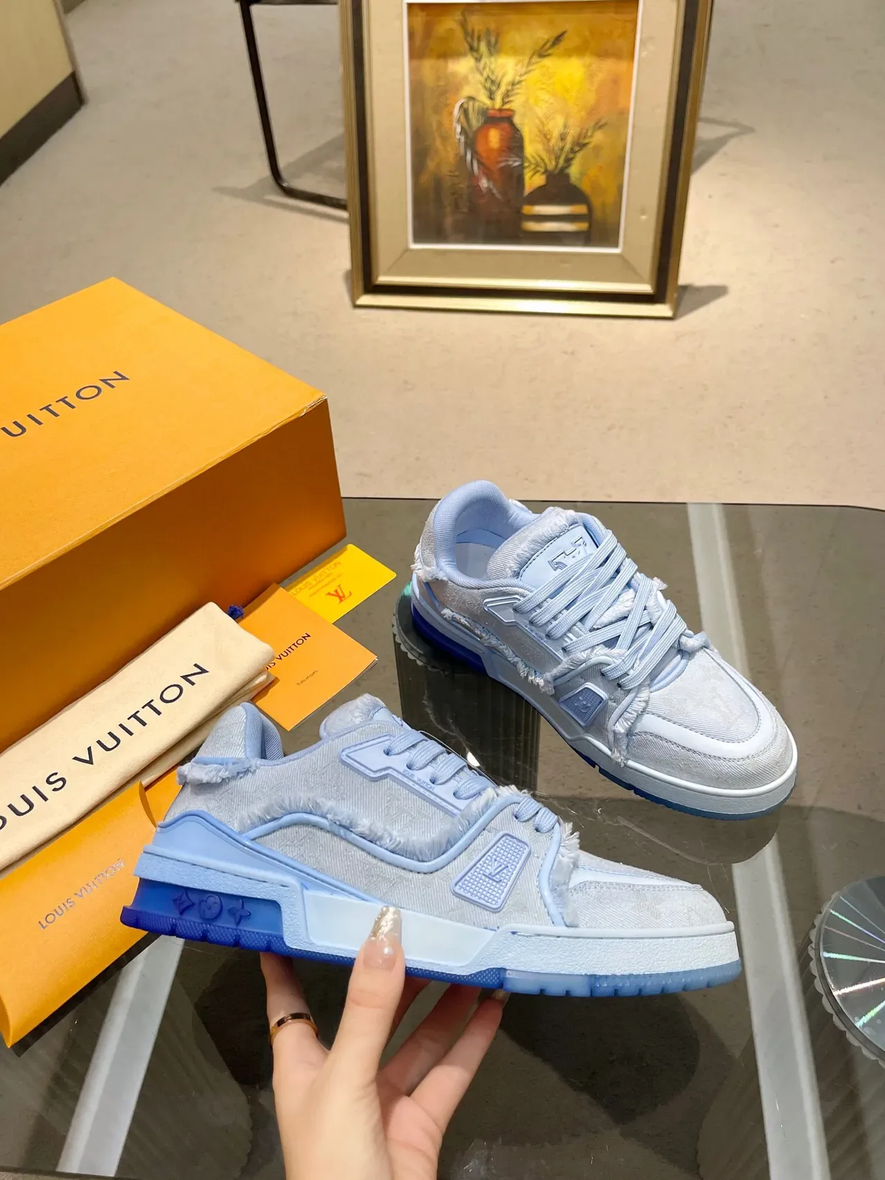 Louis Vuitton LV Trainer 蓝白 破边 纺织 蒙格拉姆 鞋面 生活方式运动鞋 8