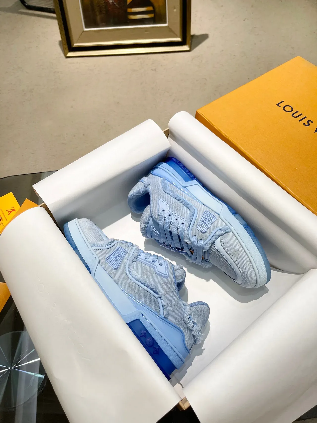 Louis Vuitton LV Trainer 蓝白 破边 纺织 蒙格拉姆 鞋面 生活方式运动鞋 9