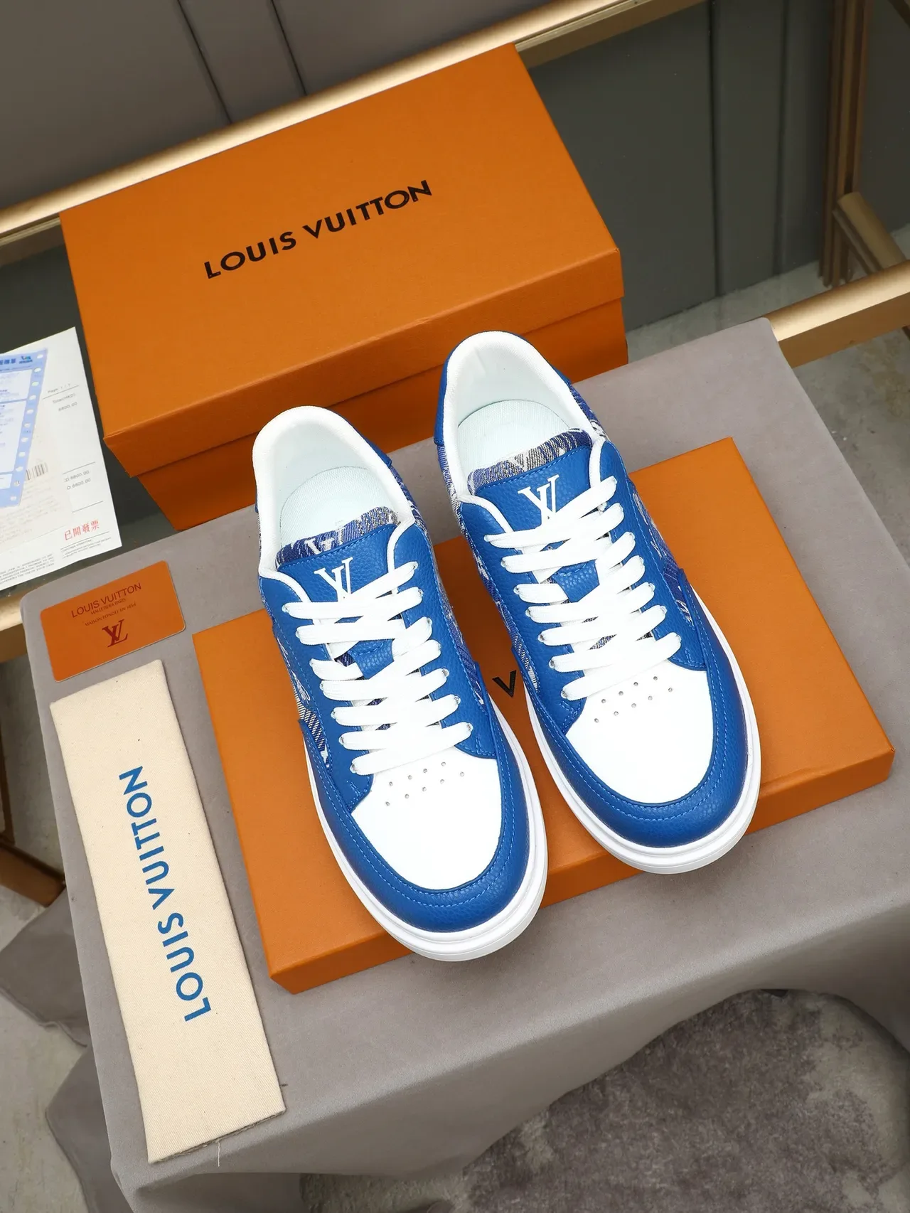 Louis Vuitton LV Trainer Sneakers Lifestyle Bleu Blanc Low-Top Monogrammé Textil 2