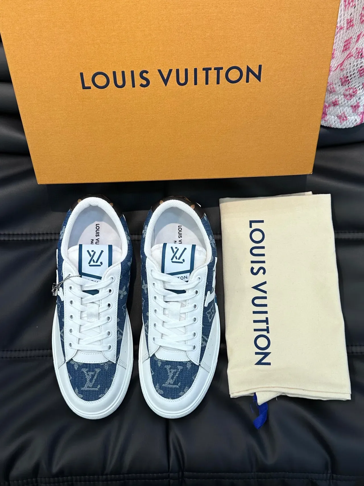 Louis Vuitton LV Trainer Blue White Monogram Denim Upper Leather Overlays Lifestyle Sneakers 3