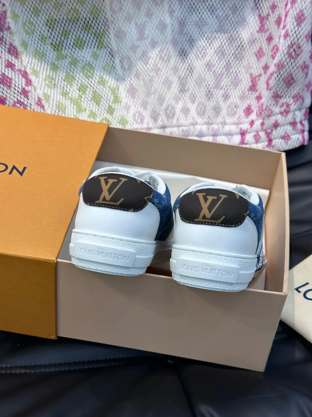 Louis Vuitton LV Trainer Blue White Monogram Denim Upper Leather Overlays Lifestyle Sneakers 5