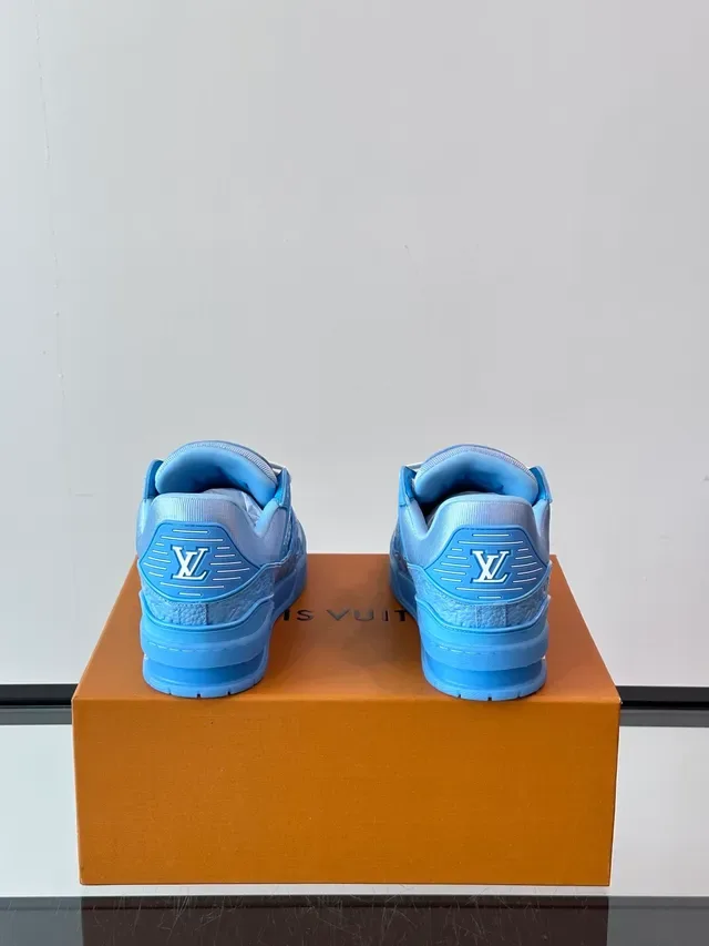 Louis Vuitton LV Trainer Blue White Monogram-Embossed Leather Translucent Midsole Lifestyle Sneakers 3