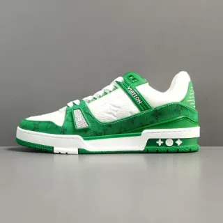 Louis Vuitton LV Trainer Verde Blanco Sobrecapas con impresión de monograma Paneles de cuero Zapatillas lifestyle