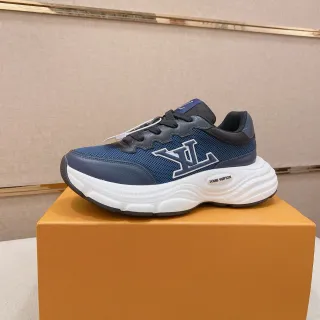 Louis Vuitton LV Trainer Tênis Navy White Silhueta Malha E Couro Superior Chunky