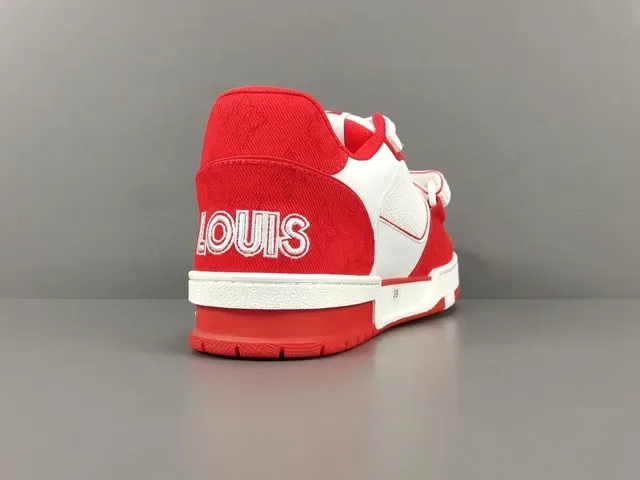 Louis Vuitton LV Trainer Vermelho Branco Low-Top Strapped Lifestyle Tênis 14