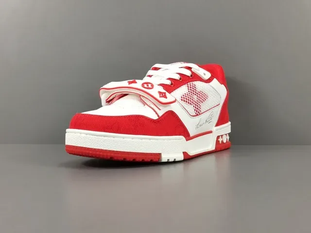 Louis Vuitton LV Trainer Vermelho Branco Low-Top Strapped Lifestyle Tênis 15