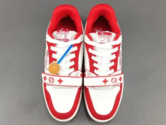 Louis Vuitton LV Trainer Vermelho Branco Low-Top Strapped Lifestyle Tênis 16
