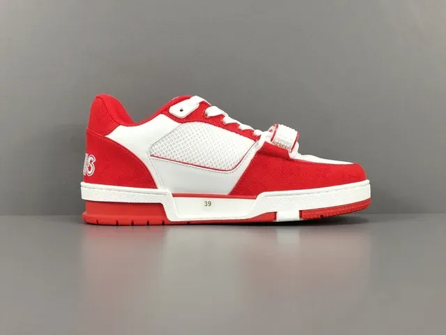 Louis Vuitton LV Trainer Vermelho Branco Low-Top Strapped Lifestyle Tênis 18