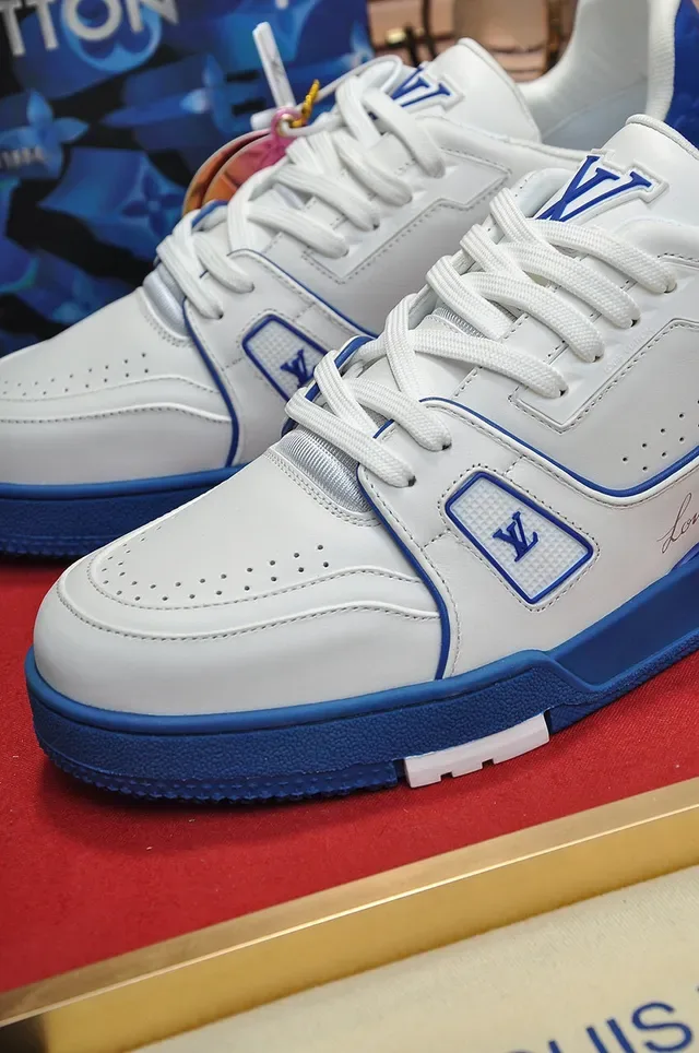 Louis Vuitton LV Trainer Chaussures Lifestyle Blanc Bleu Cuir Supérieur Royal Contrast Trim 4