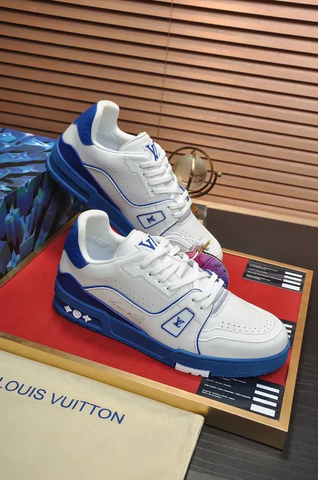 Louis Vuitton LV Trainer Chaussures Lifestyle Blanc Bleu Cuir Supérieur Royal Contrast Trim 5