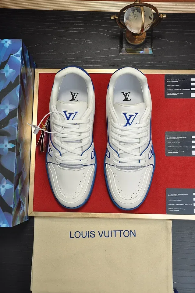 Louis Vuitton LV Trainer Chaussures Lifestyle Blanc Bleu Cuir Supérieur Royal Contrast Trim 7