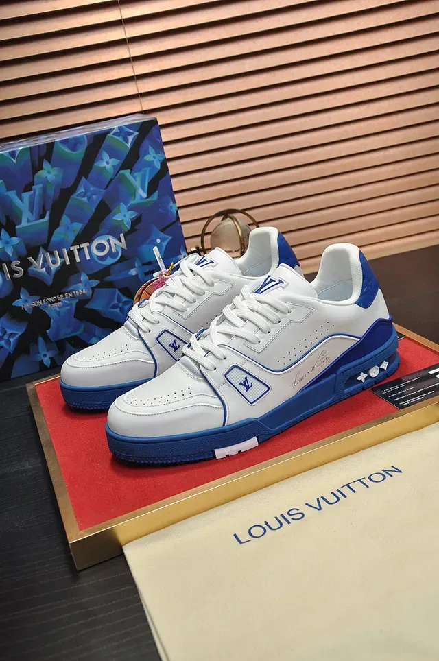 Louis Vuitton LV Trainer Chaussures Lifestyle Blanc Bleu Cuir Supérieur Royal Contrast Trim 8