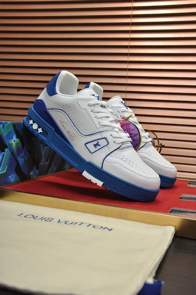 Louis Vuitton LV Trainer Chaussures Lifestyle Blanc Bleu Cuir Supérieur Royal Contrast Trim 9