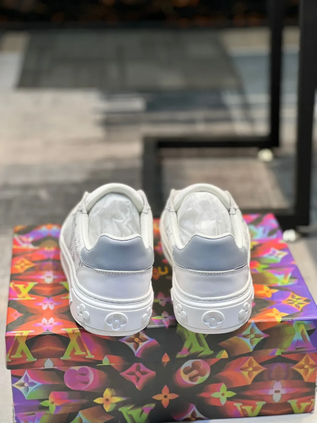 Louis Vuitton LV Trainer White Gray Monogrammed Canvas Upper Platform Sole Lifestyle Sneakers 2
