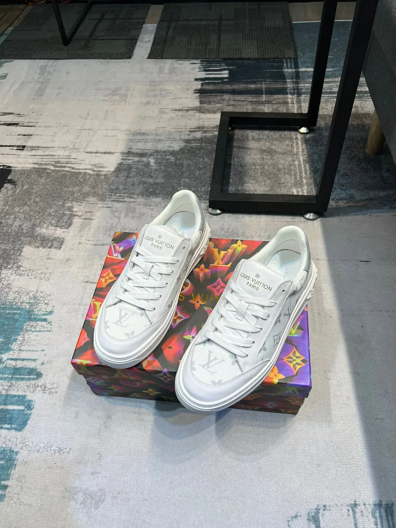 Louis Vuitton LV Trainer White Gray Monogrammed Canvas Upper Platform Sole Lifestyle Sneakers 4