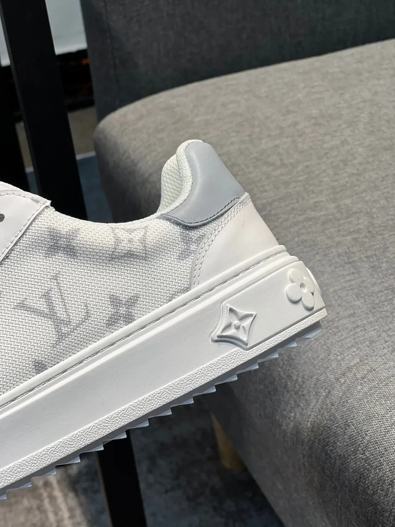 Louis Vuitton LV Trainer White Gray Monogrammed Canvas Upper Platform Sole Lifestyle Sneakers 6