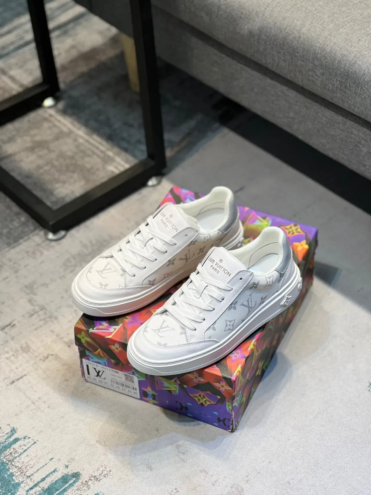 Louis Vuitton LV Trainer White Gray Monogrammed Canvas Upper Platform Sole Lifestyle Sneakers 7