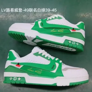 Louis Vuitton LV Trainer tênis lifestyle branco e verde sola chunky em camadas sobreposição assimétrica