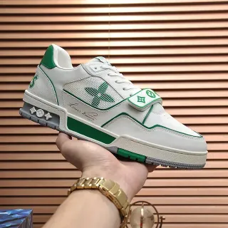 Louis Vuitton LV Trainer Blanco Verde Low-Top Layered Cuero-Malla Superior Lifestyle Sneakers