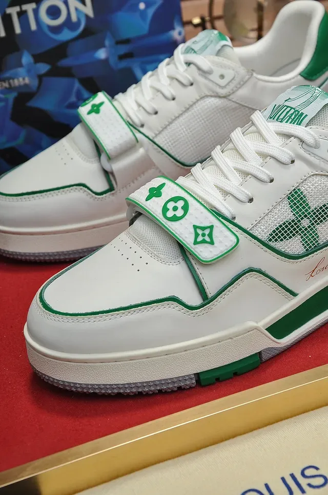 Louis Vuitton LV Trainer White Green Low-Top Layered Leather-Mesh Upper Lifestyle Sneakers 2