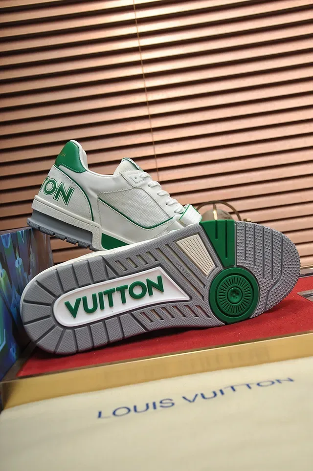 Louis Vuitton LV Trainer White Green Low-Top Layered Leather-Mesh Upper Lifestyle Sneakers 4