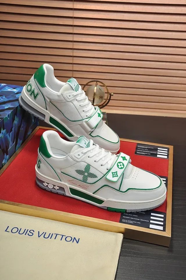 Louis Vuitton LV Trainer White Green Low-Top Layered Leather-Mesh Upper Lifestyle Sneakers 5