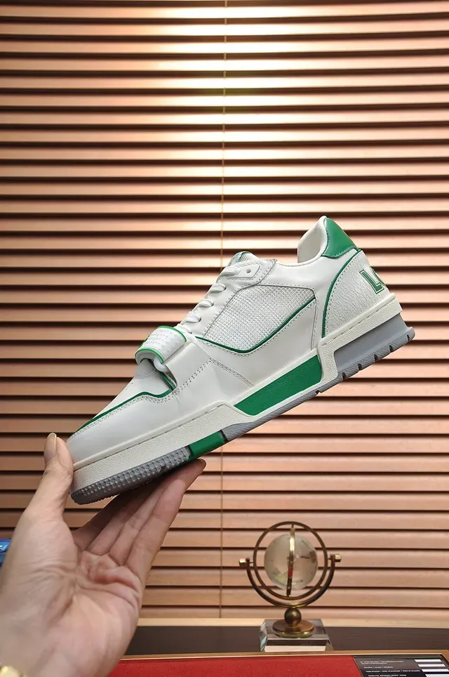 Louis Vuitton LV Trainer White Green Low-Top Layered Leather-Mesh Upper Lifestyle Sneakers 6