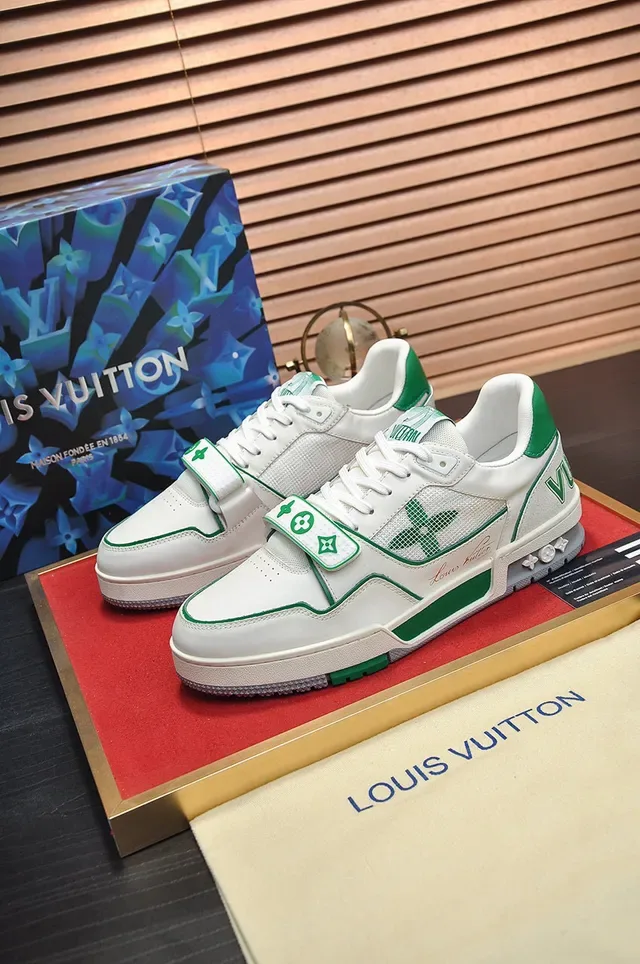 Louis Vuitton LV Trainer White Green Low-Top Layered Leather-Mesh Upper Lifestyle Sneakers 7