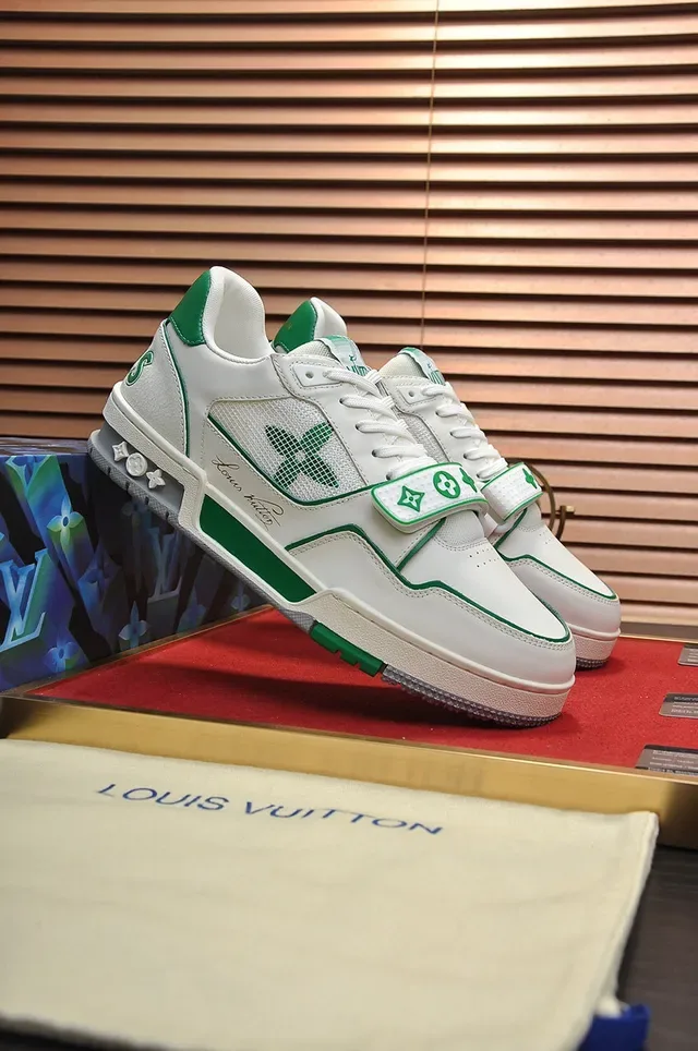 Louis Vuitton LV Trainer White Green Low-Top Layered Leather-Mesh Upper Lifestyle Sneakers 8