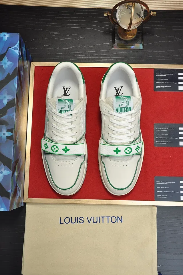 Louis Vuitton LV Trainer White Green Low-Top Layered Leather-Mesh Upper Lifestyle Sneakers 9