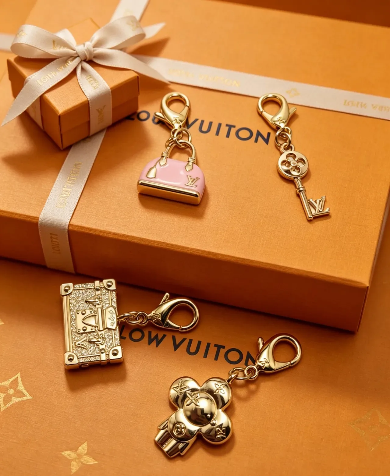 Bracelete Louis Vuitton Mini Alma LV Charm Rosa Dourado Acabamento em Esmalte Silhueta de Bolsa Miniatura 4