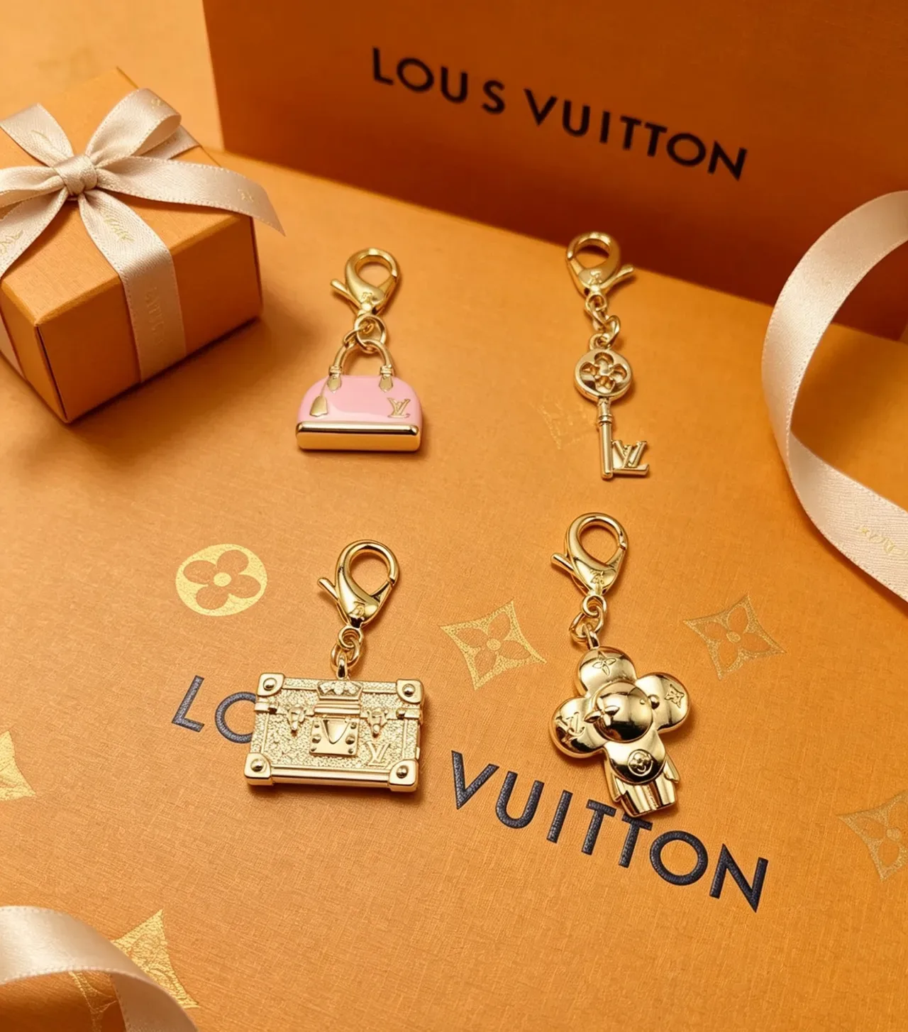 Bracelete Louis Vuitton Mini Alma LV Charm Rosa Dourado Acabamento em Esmalte Silhueta de Bolsa Miniatura 6