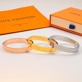 Louis Vuitton Monogram 手镯 金色银色 铰链 雕刻图案 手链