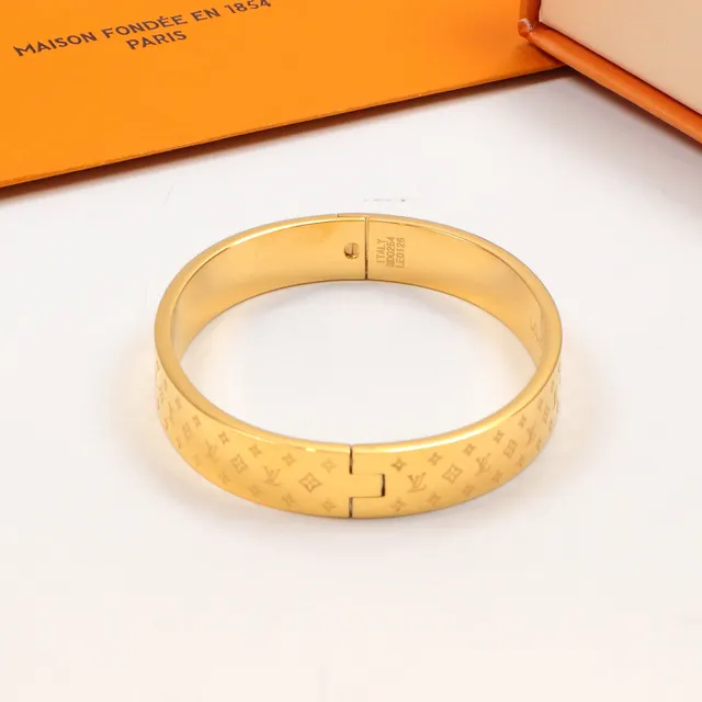 Louis Vuitton Monogram হাতের বালা সোনা রুপো হিঞ্জড খোদাই করা প্যাটার্ন ব্রেসলেট 4