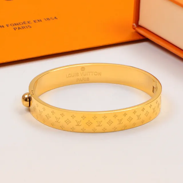 Louis Vuitton Monogram হাতের বালা সোনা রুপো হিঞ্জড খোদাই করা প্যাটার্ন ব্রেসলেট 6