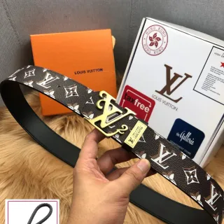 Louis Vuitton Monogram Belt Brown Gold Canvas Interlocking LV Buckle Leather Belt